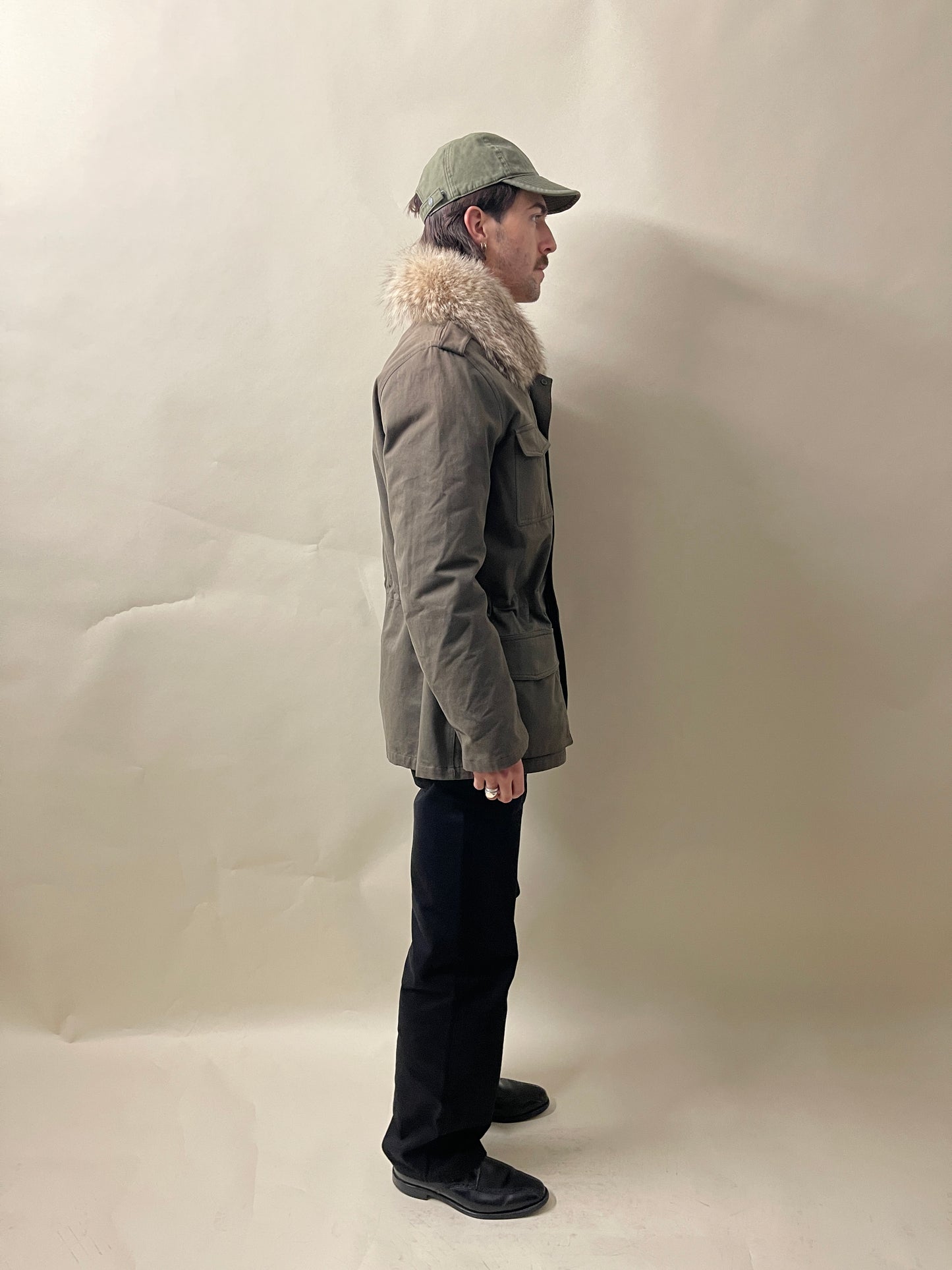 Yves Salomon Army Green Cotton Coyote Fur Lined Parka Medium - M