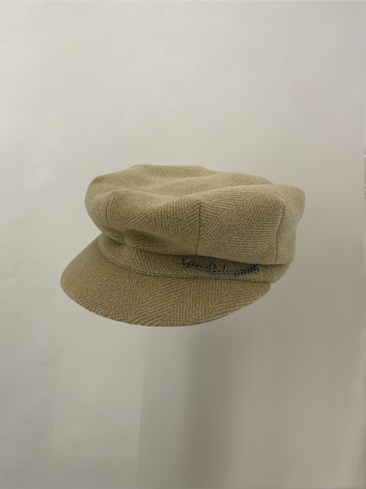 Burberry Beige Tonal Herringbone Wool Newsboy Hat / Beret Medium - M