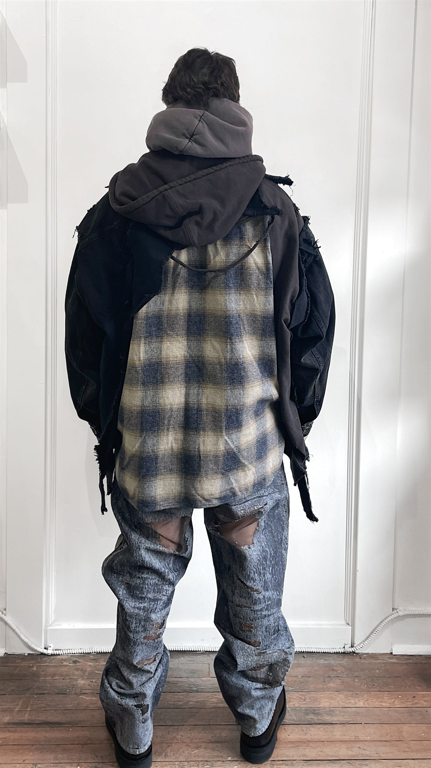 Mihara Yasuhiro Black & Brown Denim & Flannel Hybrid Jacket 50