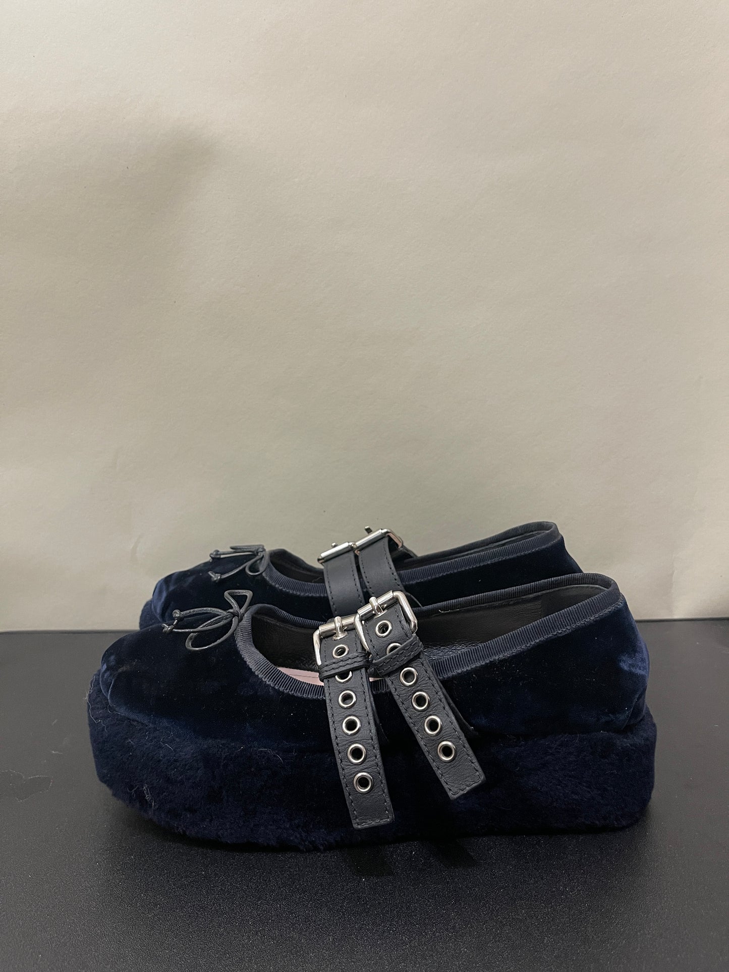 Miu Miu Navy Blue Velvet Platform Ballet Flats 7.5 M / 9 W