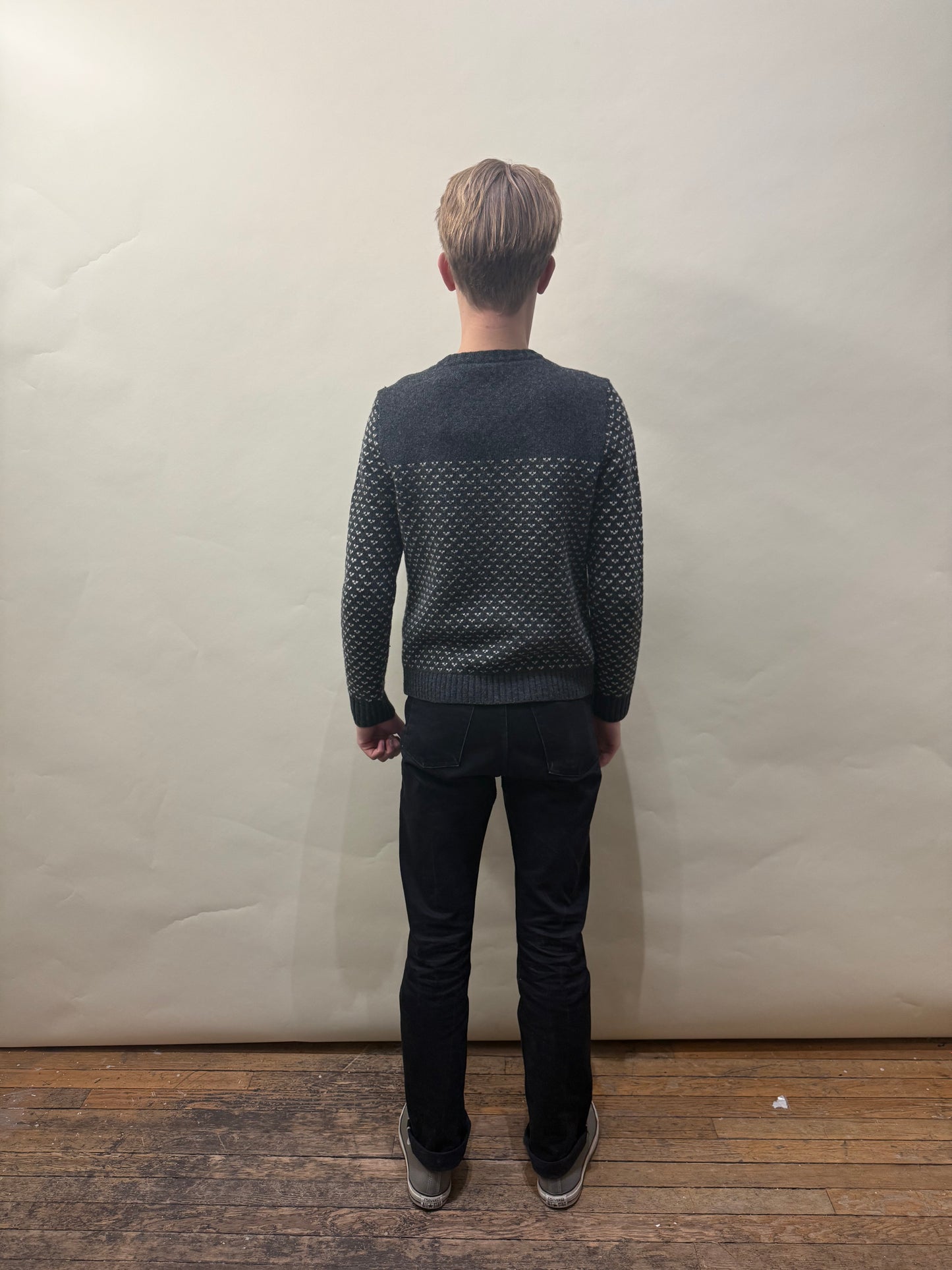 Steven Alan Dark Grey & White Fair Isle Pattern Knit Zip Up Sweater Extra Small - XS