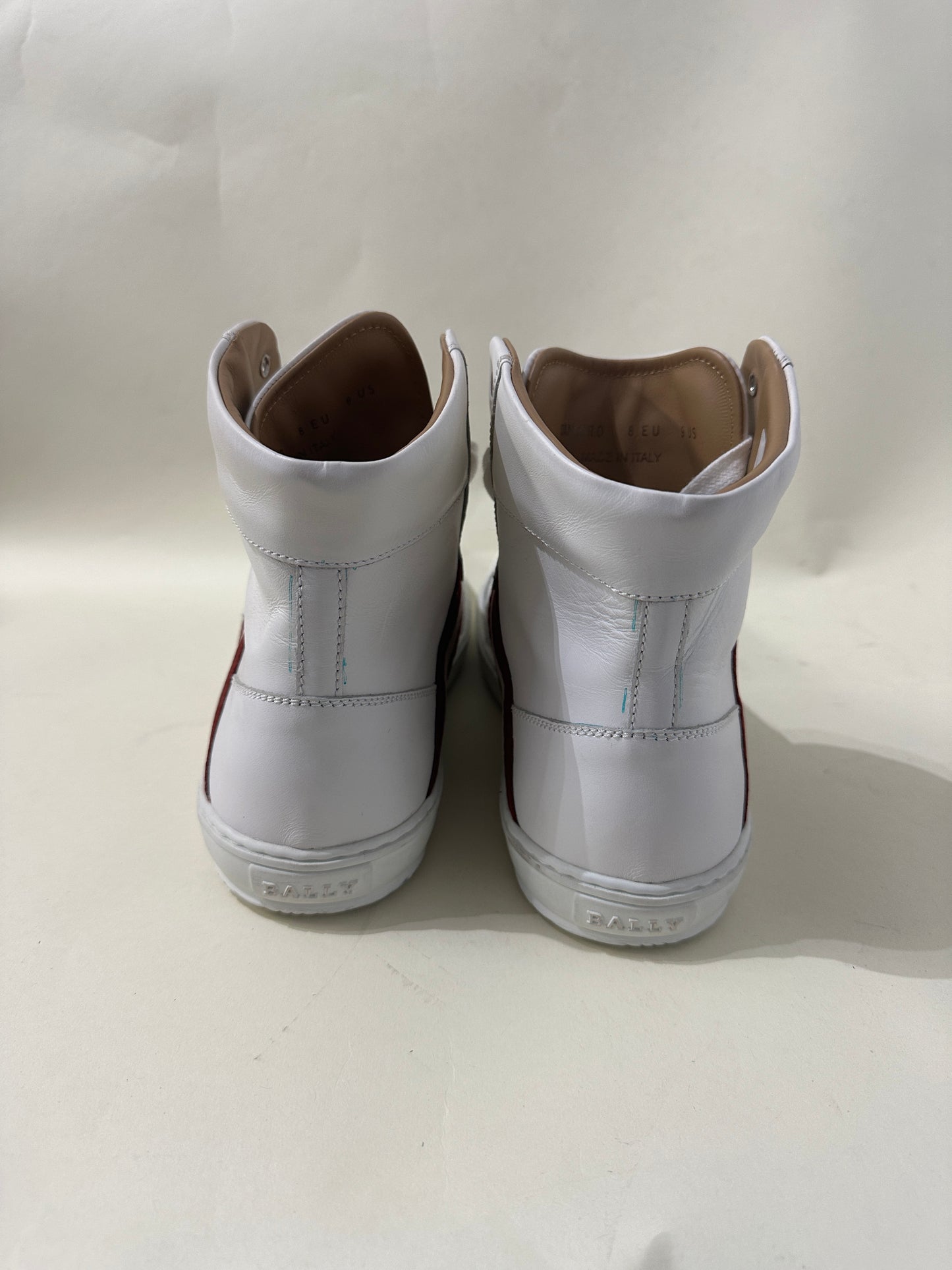 Bally White Leather Canvas Stripe High Top Sneakers 9 M / 10.5 W