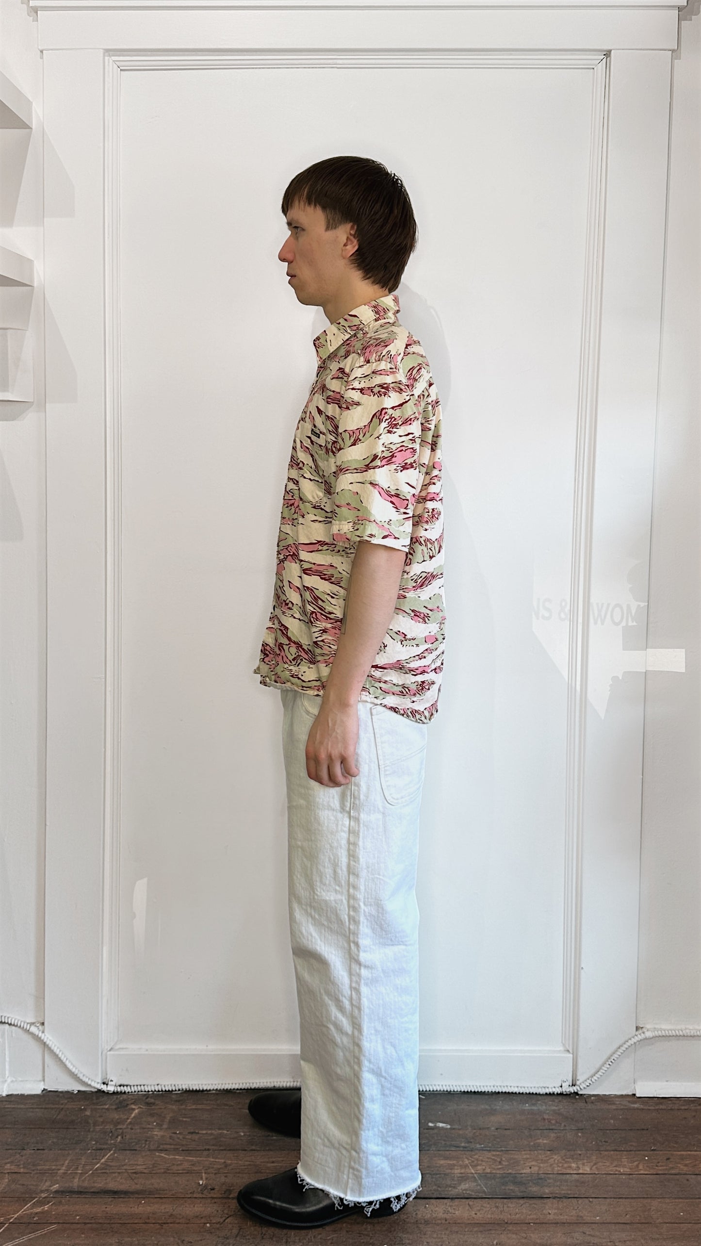 Diesel Cream, Pink, & Green Tiger Camo SS Button Up Shirt Small