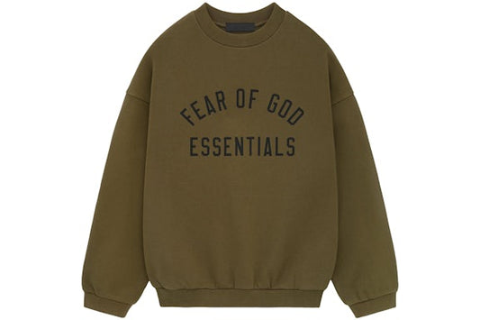 Essentials Fear of God Olive Fleece Crewneck Sweatshirt