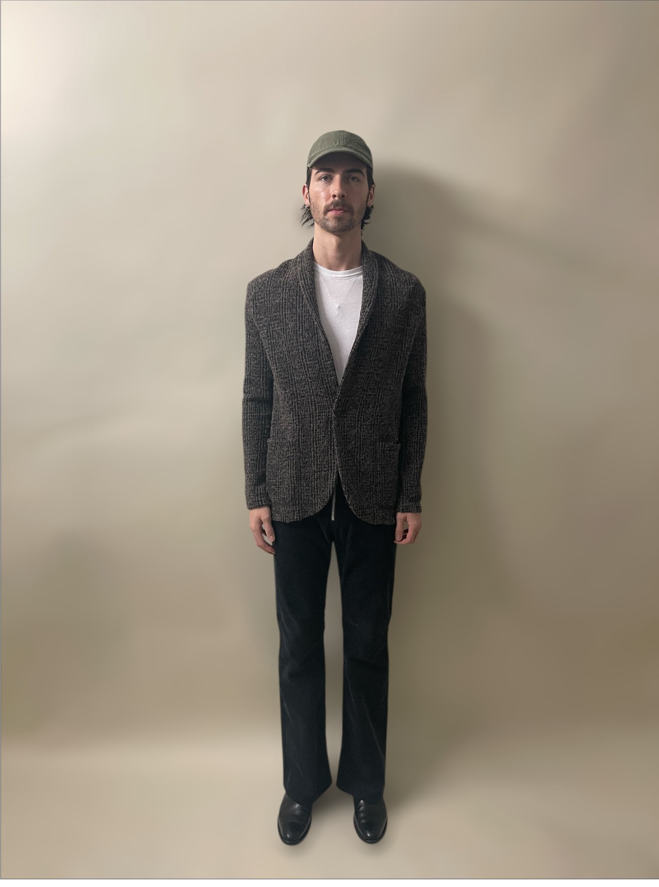 Kazuyuki Kumagai (Attachment) Brown & Black Melange Poly Wool Alpaca Blend Single Button Cardigan Medium - M