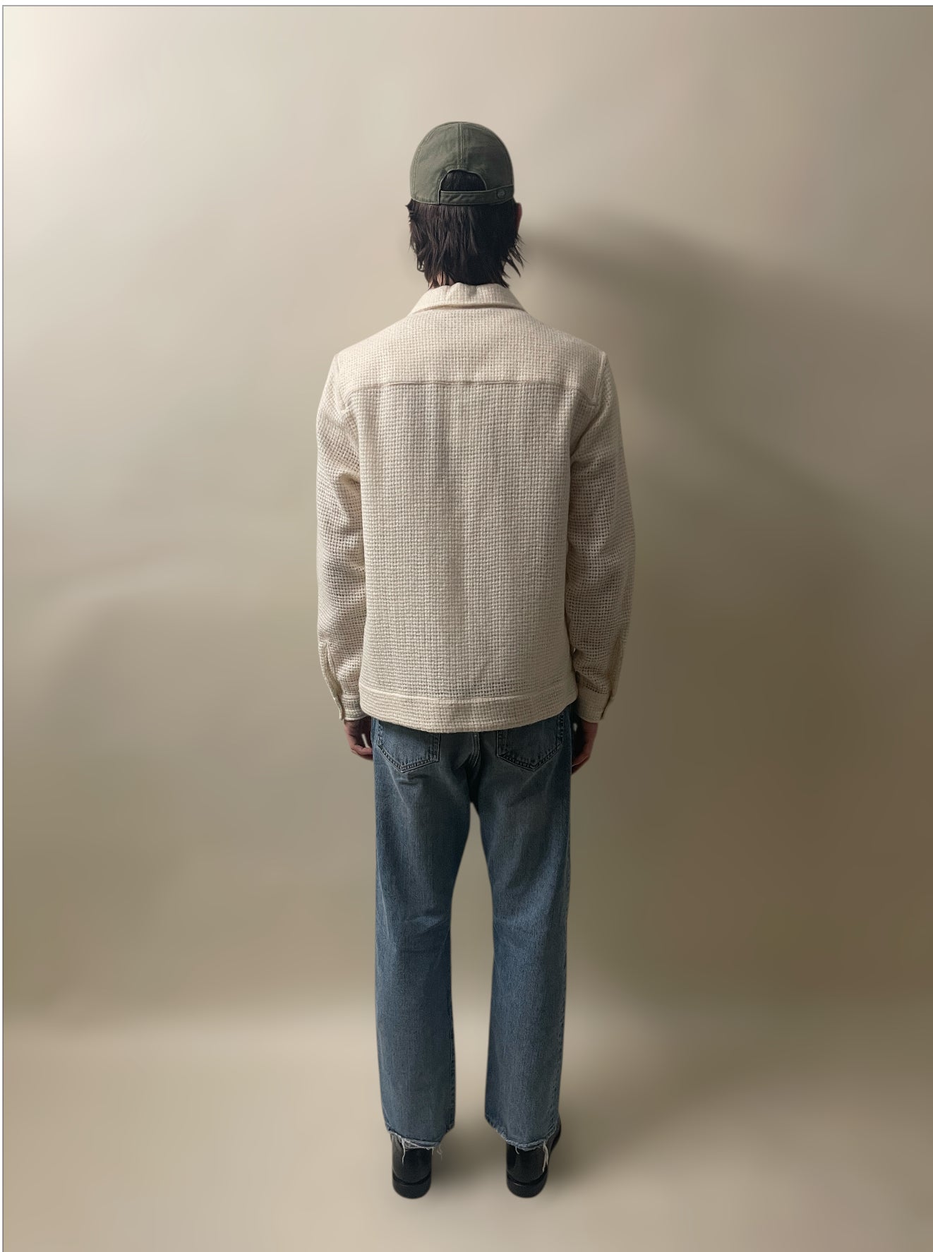 Our Legacy Cream Wool Mohair Waffle Knit LS Overshirt Small - S