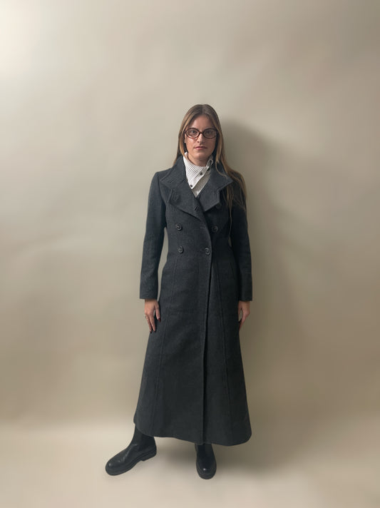 Tiger Of Sweden Grey Wool Cashmere Blend Stand Collar DB Overcoat 36