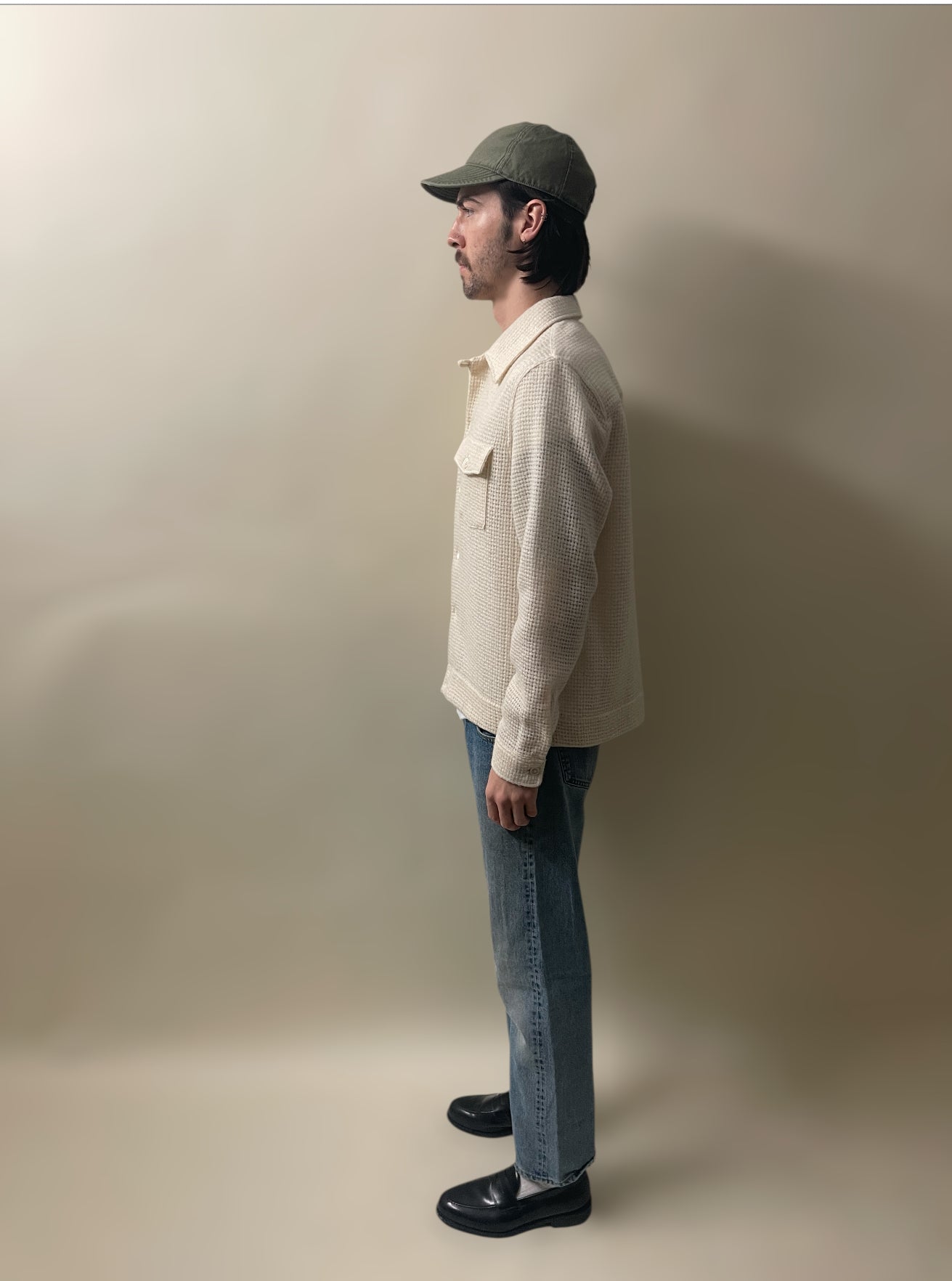 Our Legacy Cream Wool Mohair Waffle Knit LS Overshirt Small - S