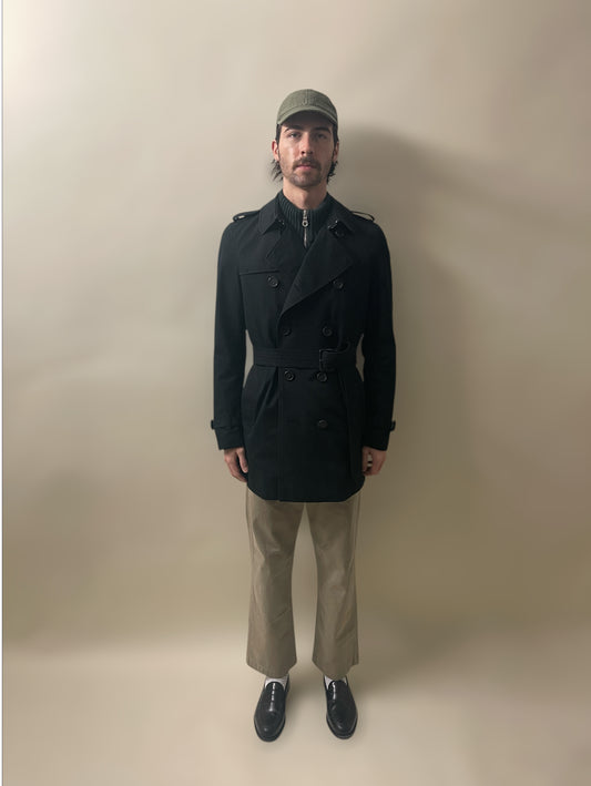Burberry Black Cotton Kensington Trench Coat 38
