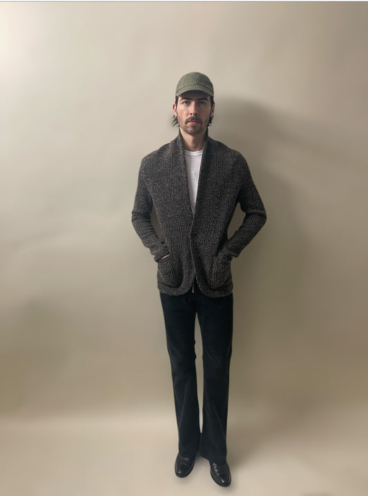 Kazuyuki Kumagai (Attachment) Brown & Black Melange Poly Wool Alpaca Blend Single Button Cardigan Medium - M