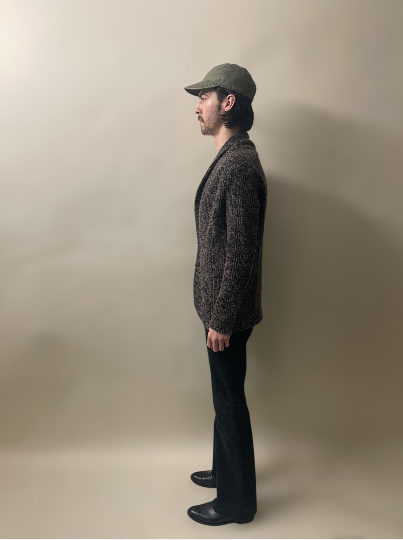 Kazuyuki Kumagai (Attachment) Brown & Black Melange Poly Wool Alpaca Blend Single Button Cardigan Medium - M
