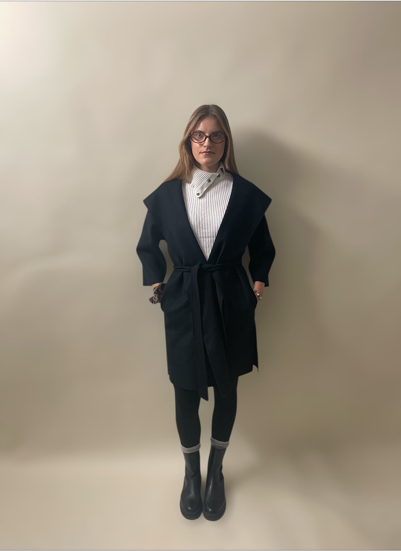 MaxMara Navy Blue Wool Blend Hooded Coat Medium - M