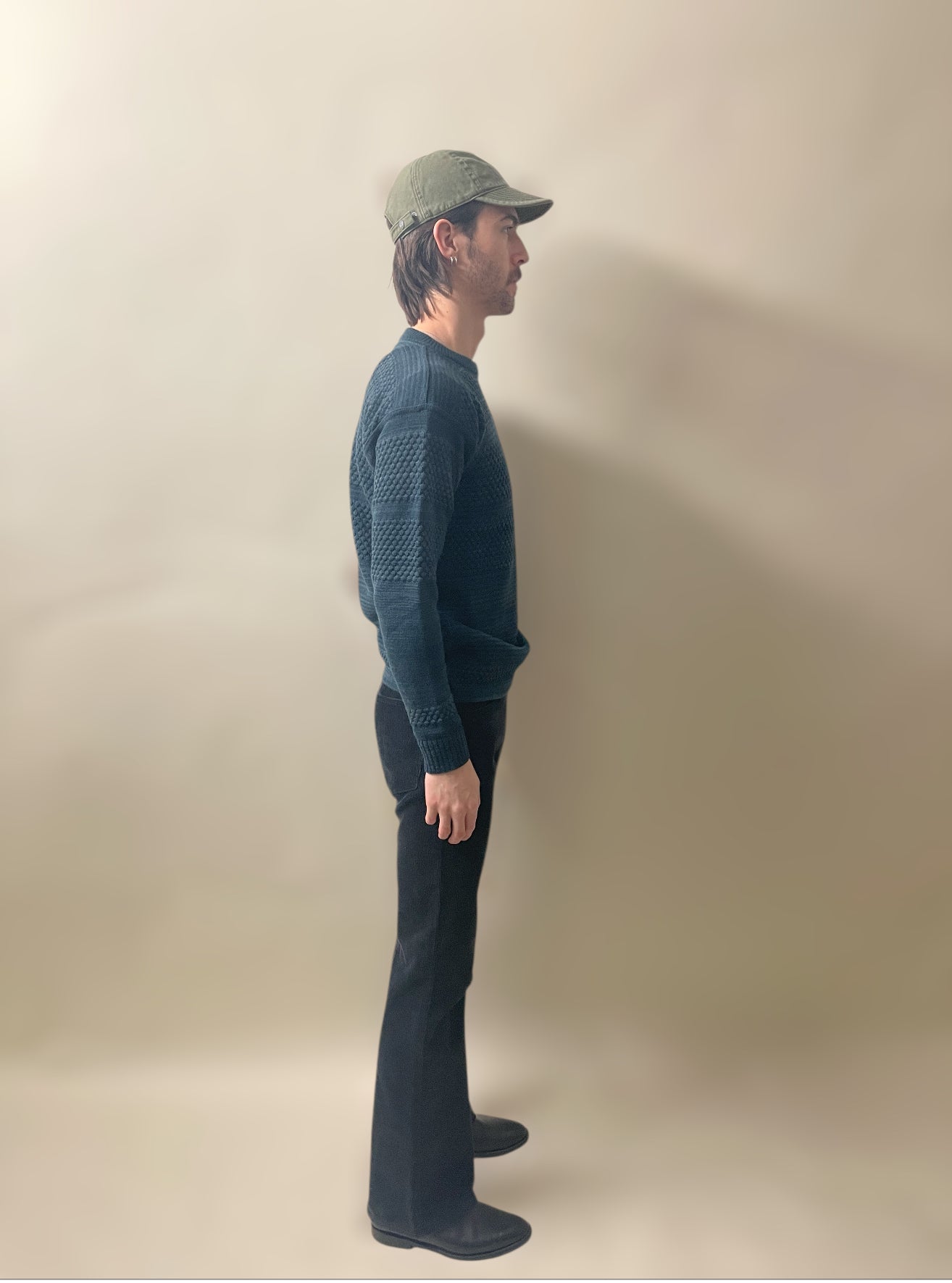 S.N.S. Herning Slate Blue Wool Fisherman Crewneck Sweater Small - S