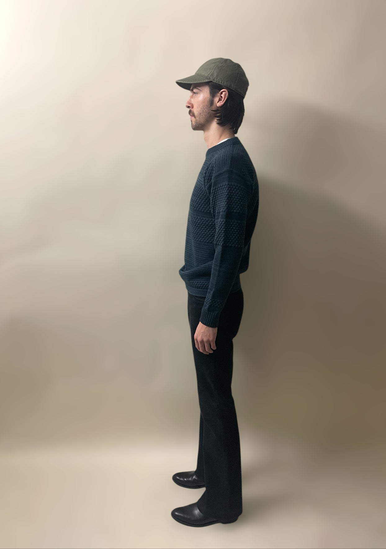 S.N.S. Herning Slate Blue Wool Fisherman Crewneck Sweater Small - S