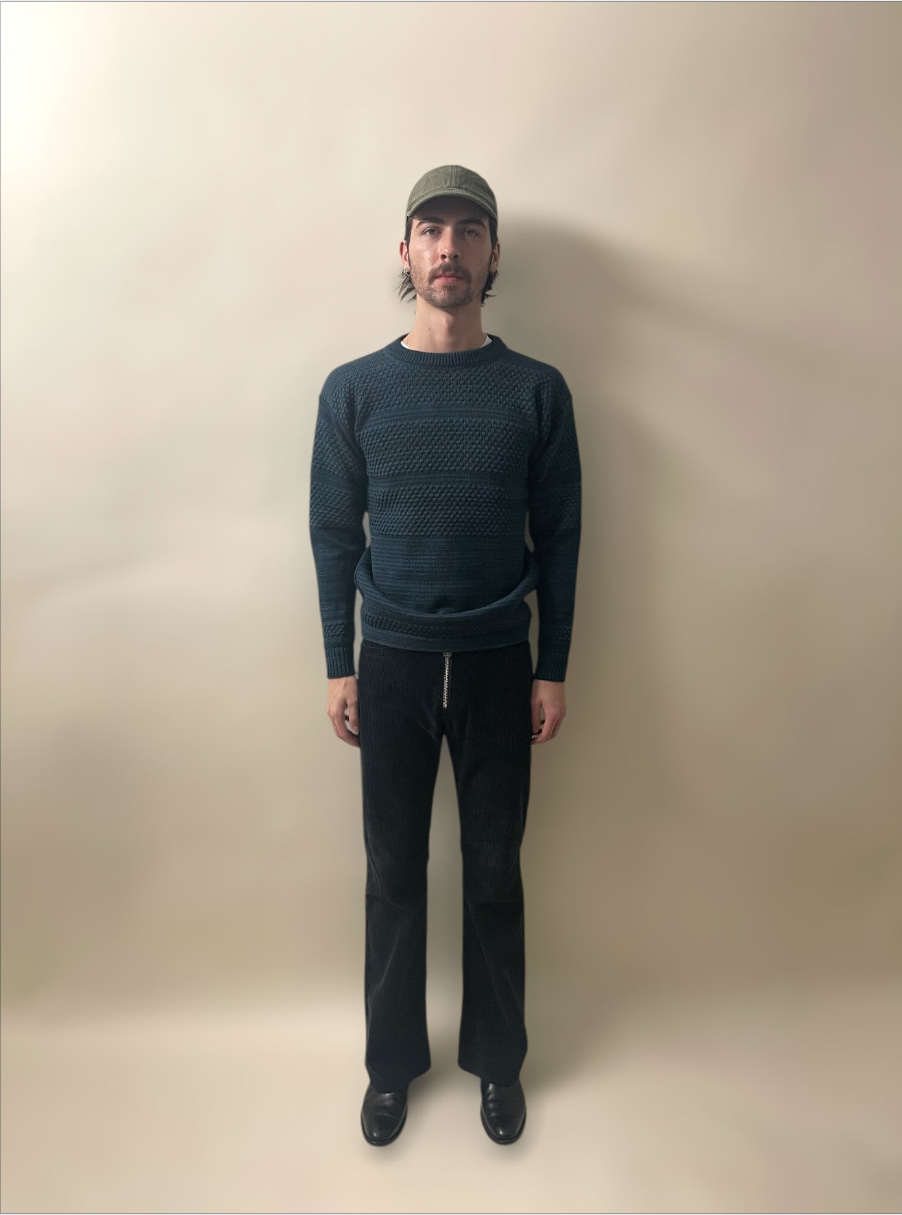 S.N.S. Herning Slate Blue Wool Fisherman Crewneck Sweater Small - S