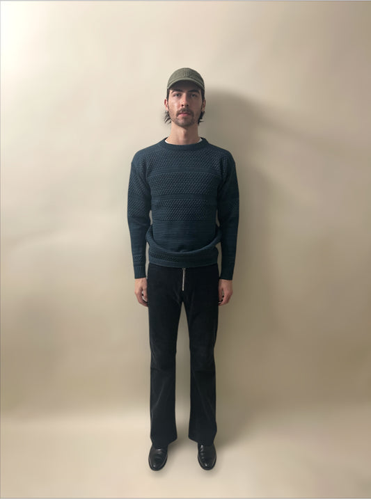 S.N.S. Herning Slate Blue Wool Fisherman Crewneck Sweater Small - S