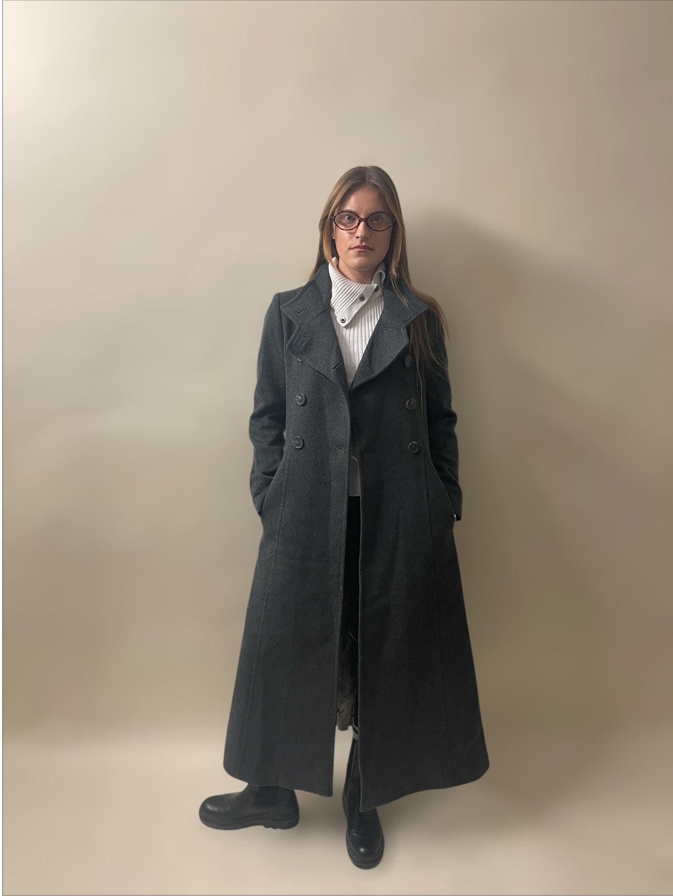 Tiger Of Sweden Grey Wool Cashmere Blend Stand Collar DB Overcoat 36