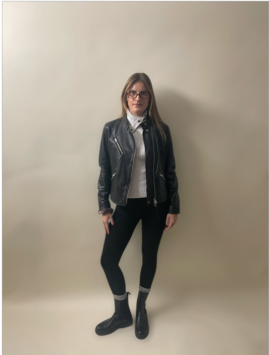 Coach Black Leather Multi Zip Moto Jacket Medium - M