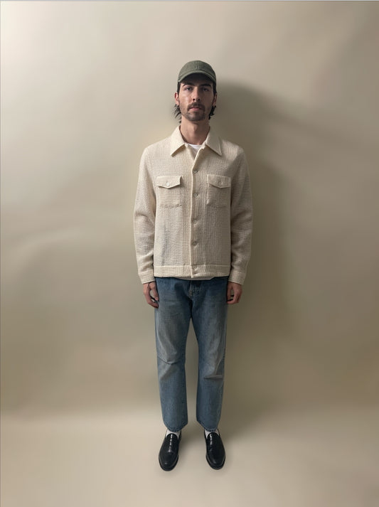 Our Legacy Cream Wool Mohair Waffle Knit LS Overshirt Small - S
