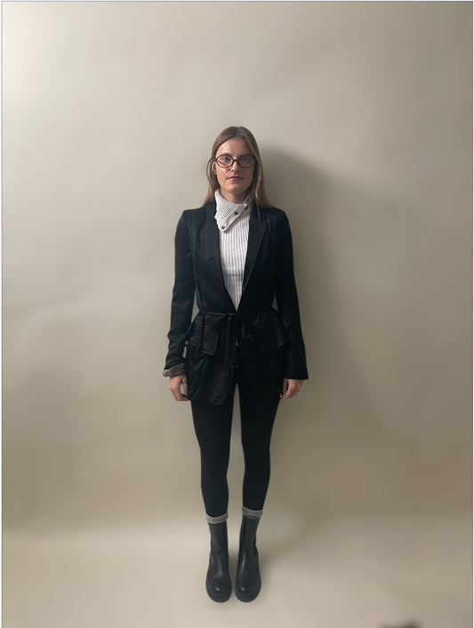 Ann Demeulemeester Black Rayon Belted Blazer 38