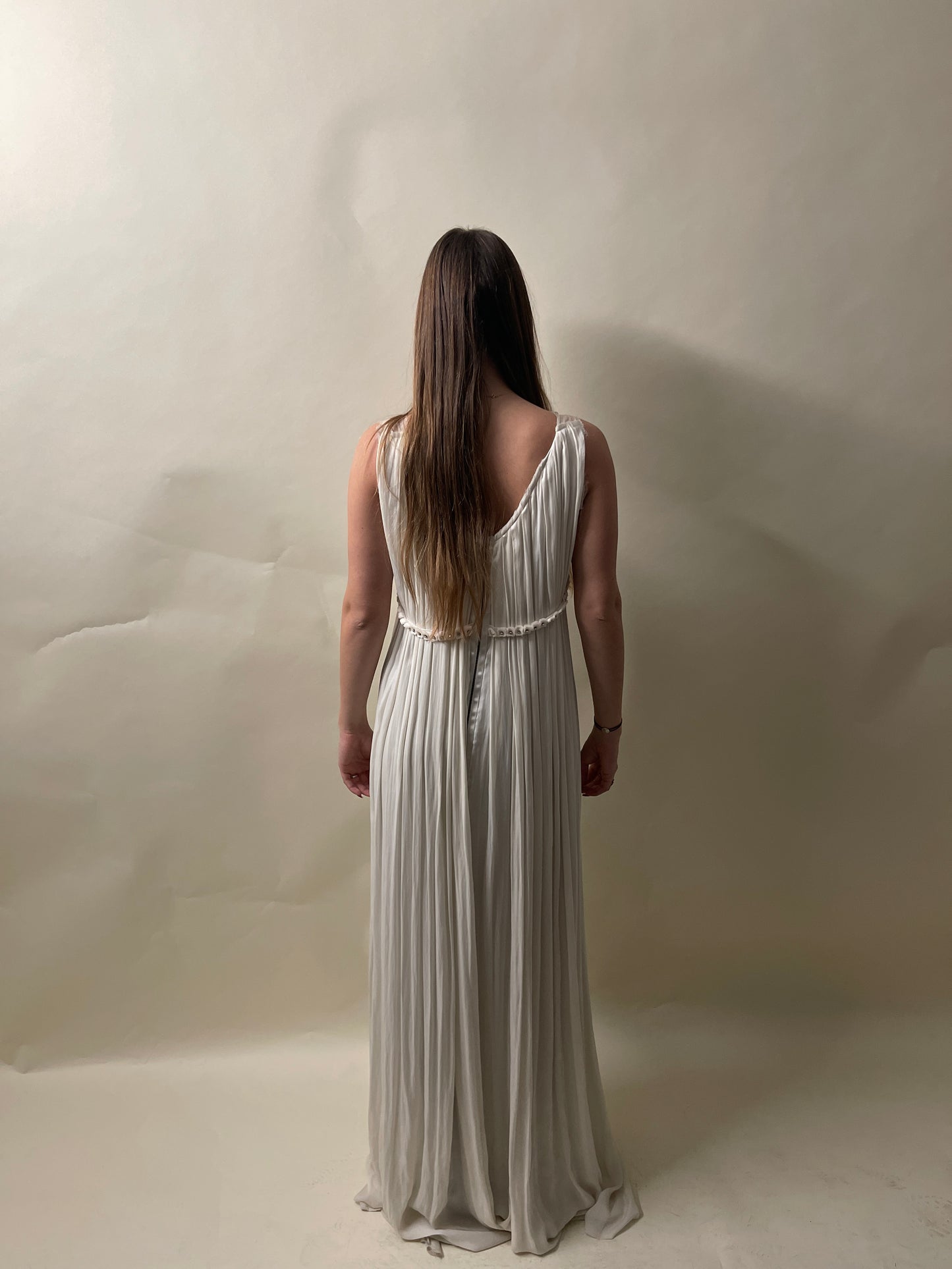 Lanvin Off White Silk & Polyester Distressed Motif Dress 40