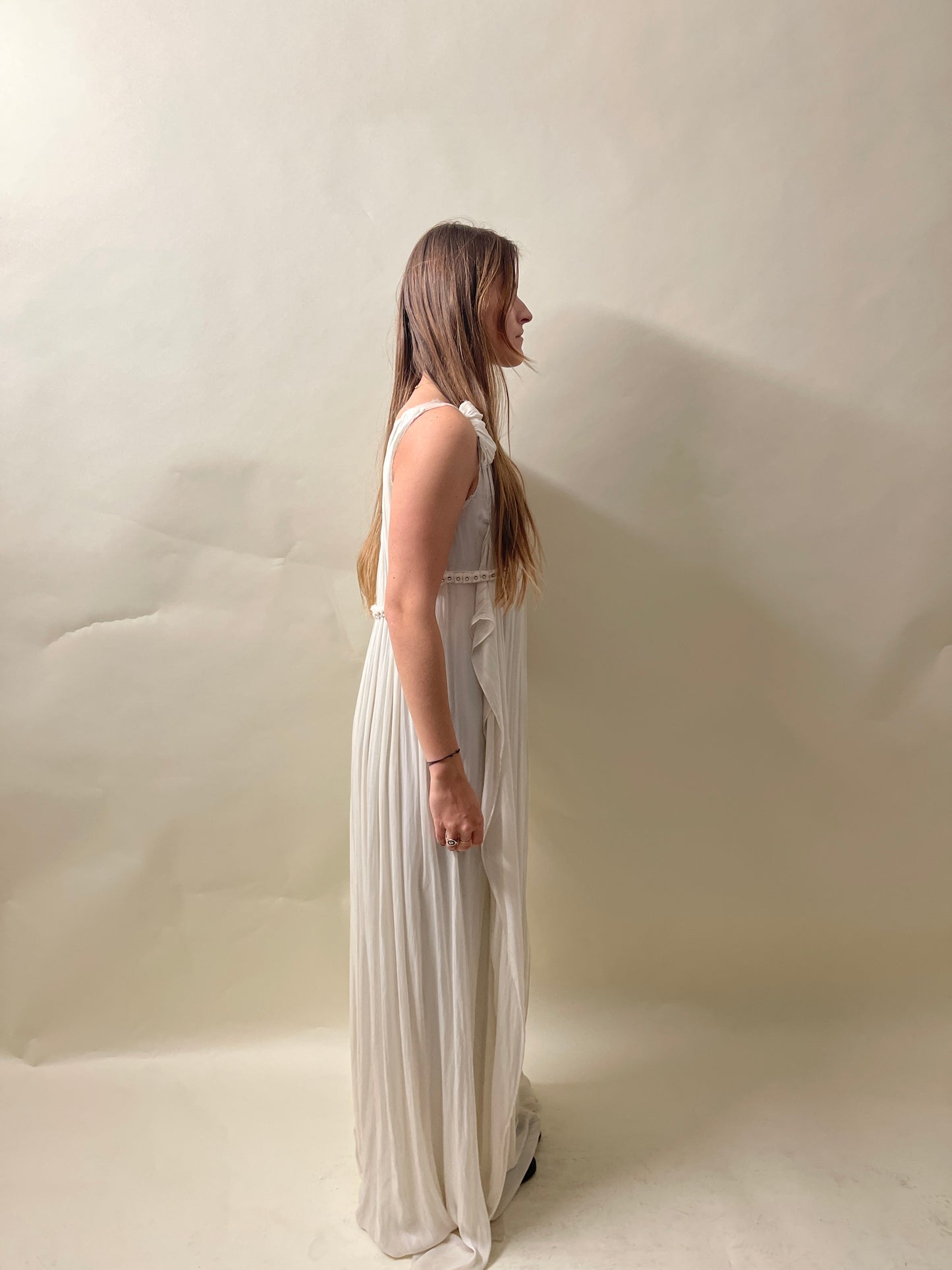 Lanvin Off White Silk & Polyester Distressed Motif Dress 40