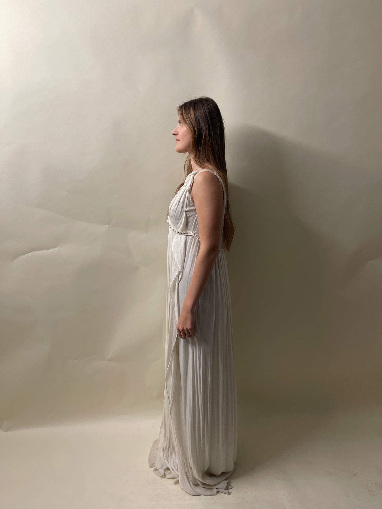 Lanvin Off White Silk & Polyester Distressed Motif Dress 40