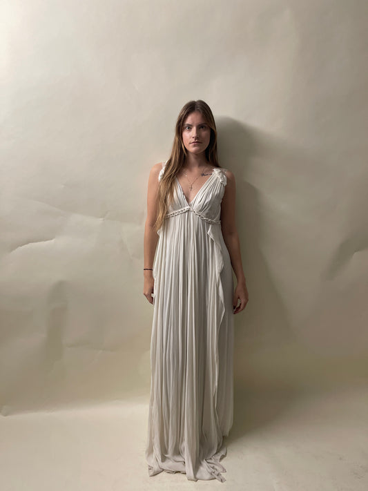 Lanvin Off White Silk & Polyester Distressed Motif Dress 40