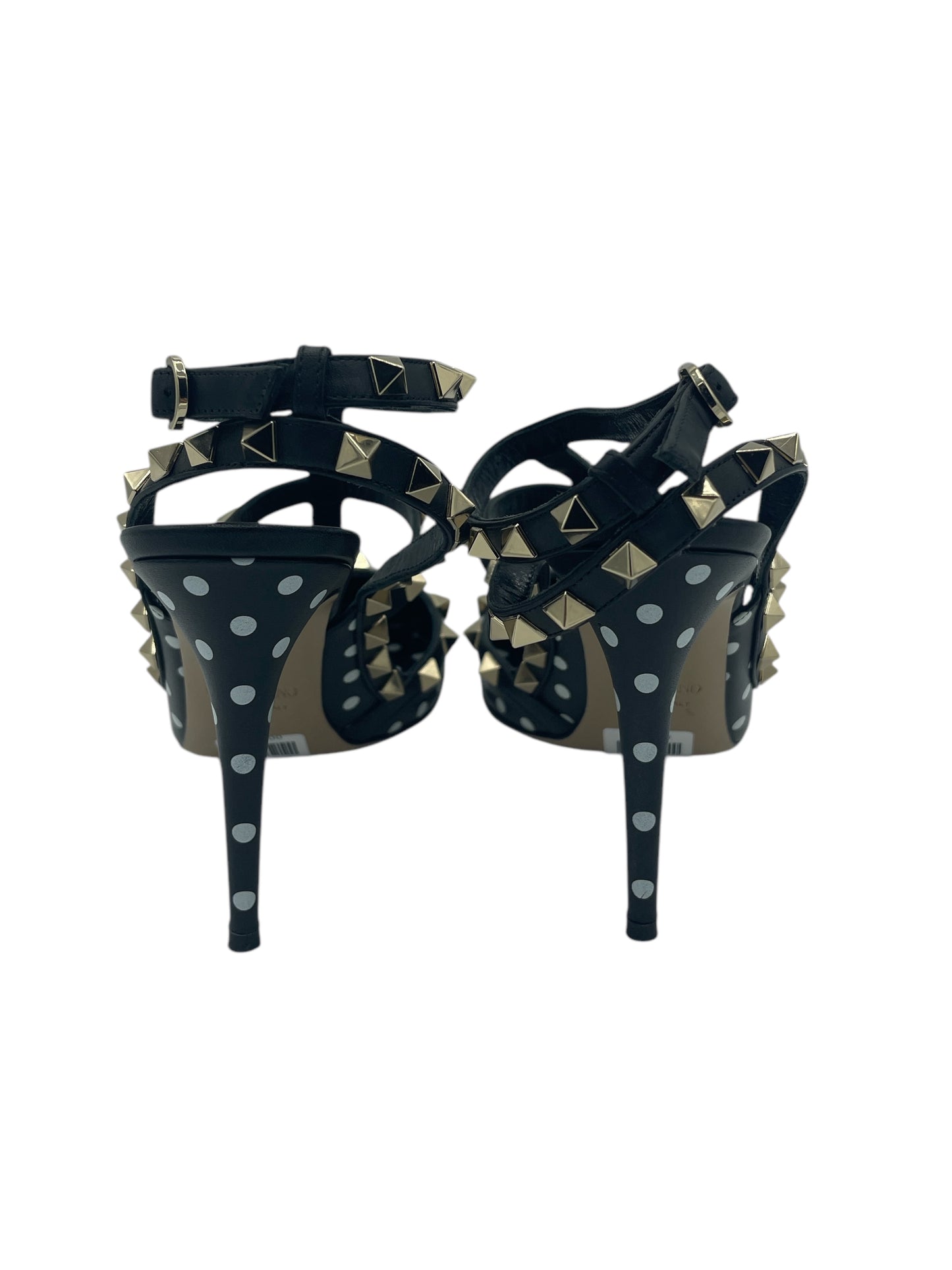 Valentino Black & White Polka Dot T Strap Rockstud Heels