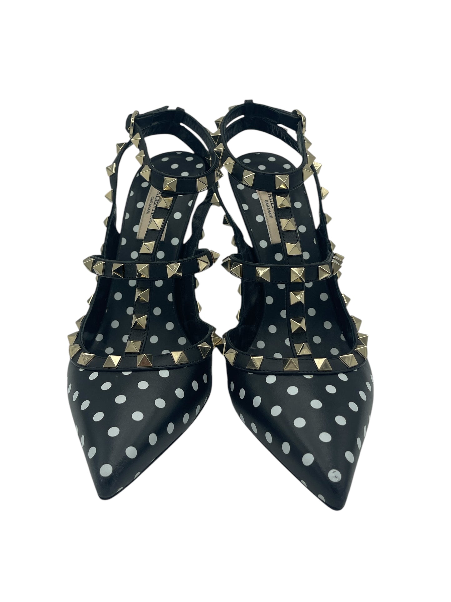 Valentino Black & White Polka Dot T Strap Rockstud Heels