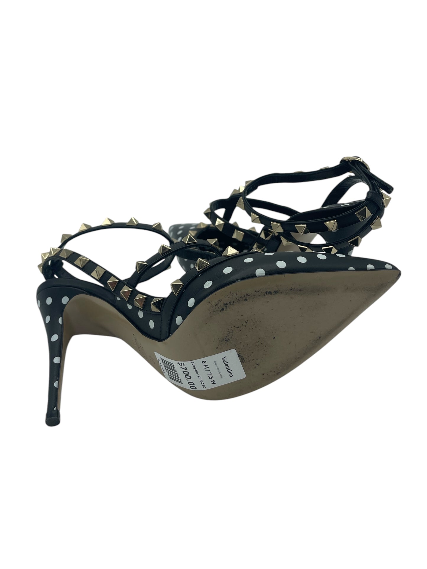 Valentino Black & White Polka Dot T Strap Rockstud Heels