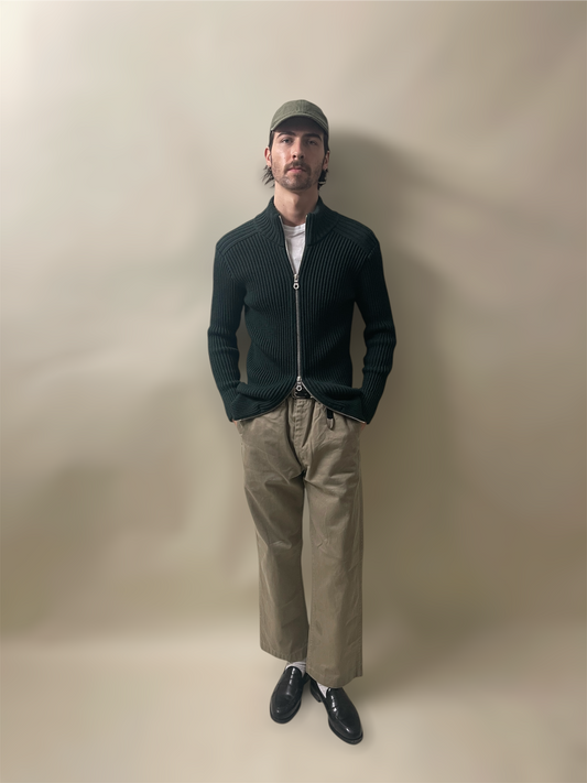 S.N.S. Herning Dark Green Heavyweight Virgin Wool Zip Up Cardigan Small - S