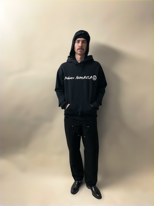 MM6 Black Chest Logo Cropped Hoodie Large - L