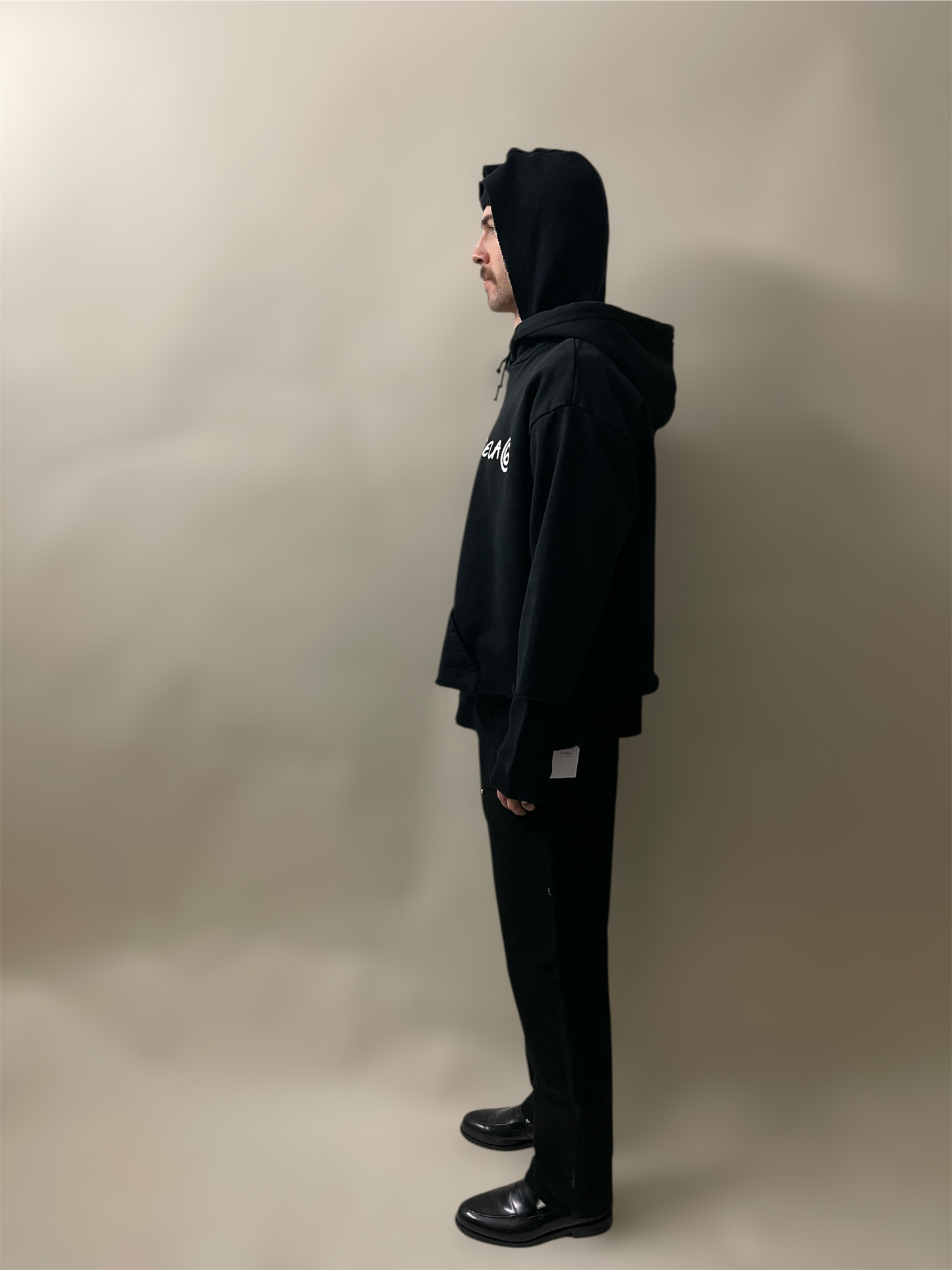 MM6 Black Chest Logo Cropped Hoodie Large - L