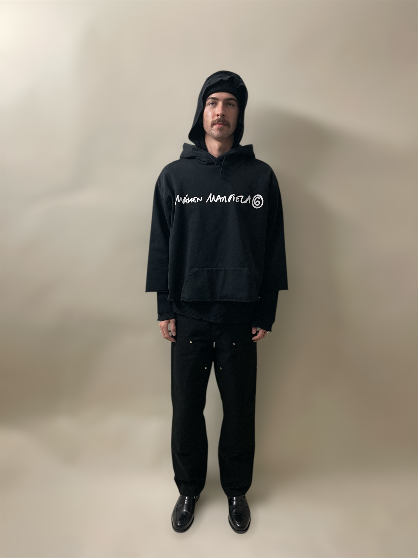 MM6 Black Chest Logo Cropped Hoodie Large - L