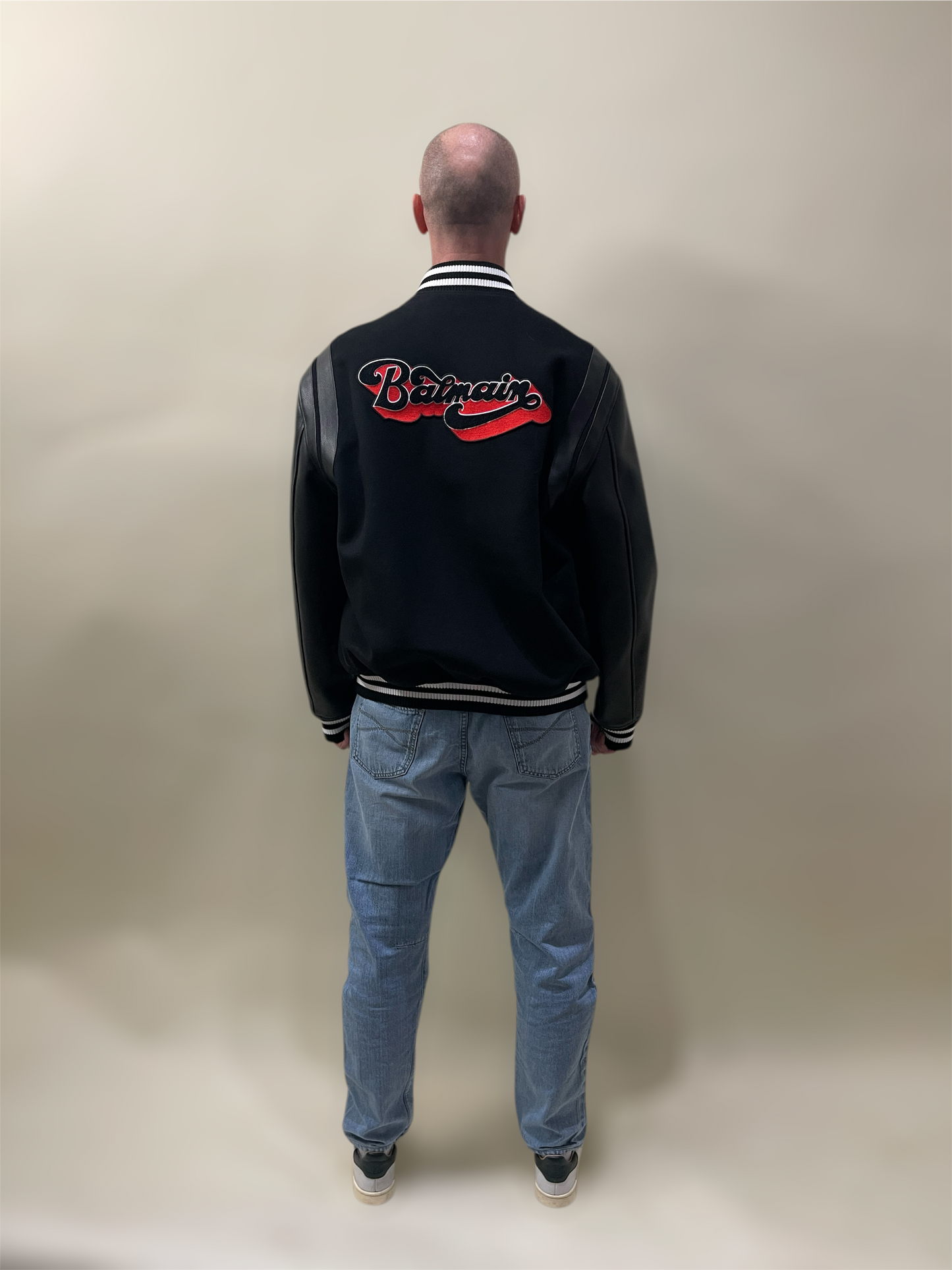 Balmain Black Wool & Faux Leather Varsity Jacket 44