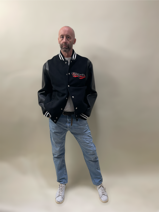 Balmain Black Wool & Faux Leather Varsity Jacket 44