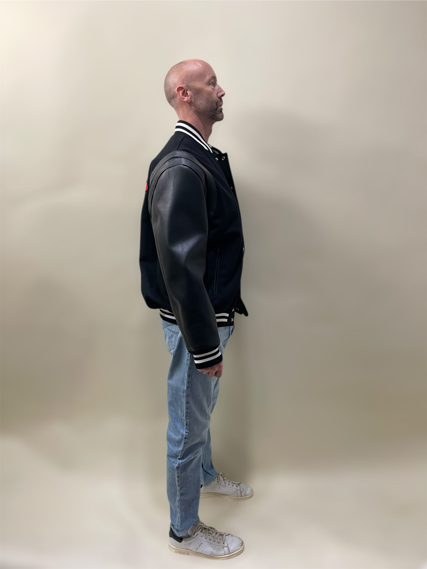 Balmain Black Wool & Faux Leather Varsity Jacket 44