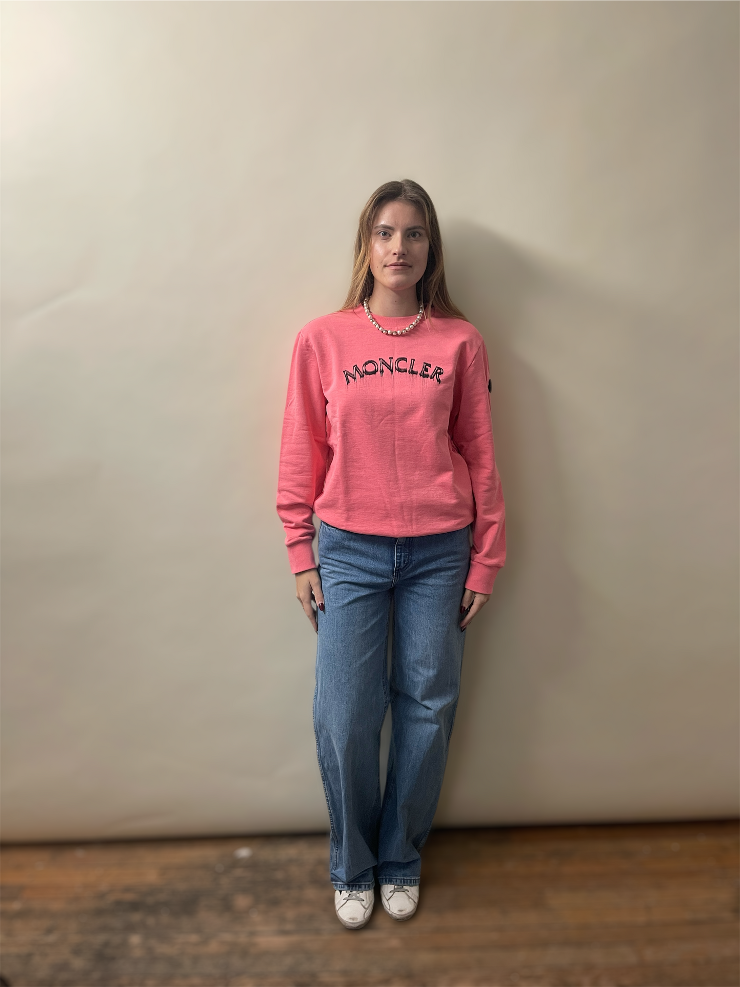 Moncler Bright Pink Fading Chest Logo Crewneck Sweater Medium - M