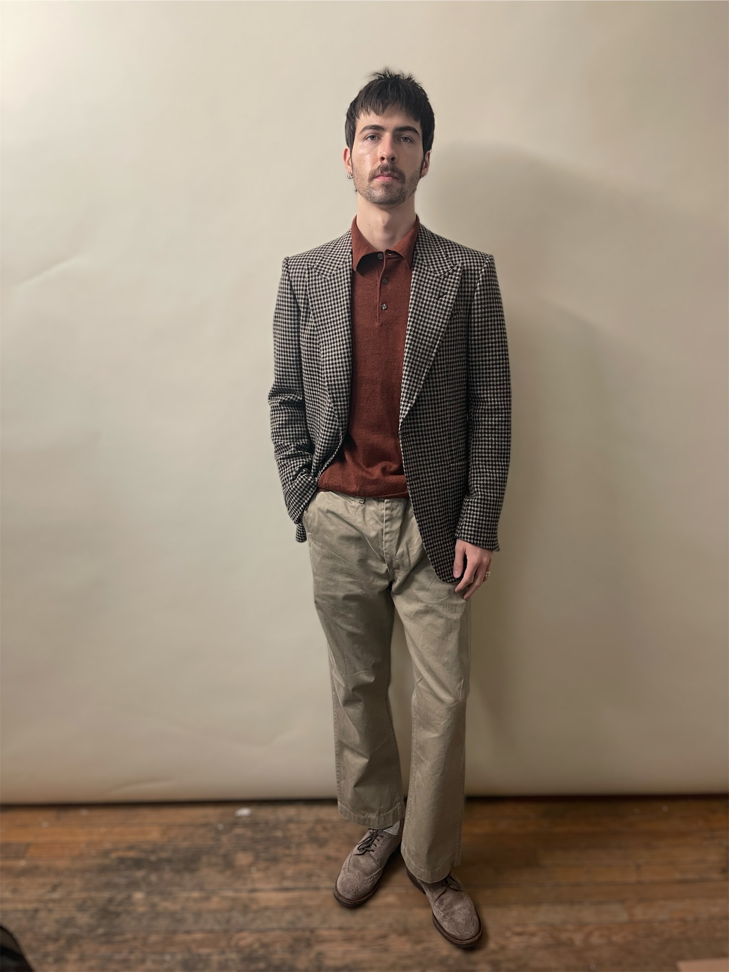 Tom Ford Dark Brown, Grey, & Yellow Glen Check Wool Cashmere Shelton Jacket 38R