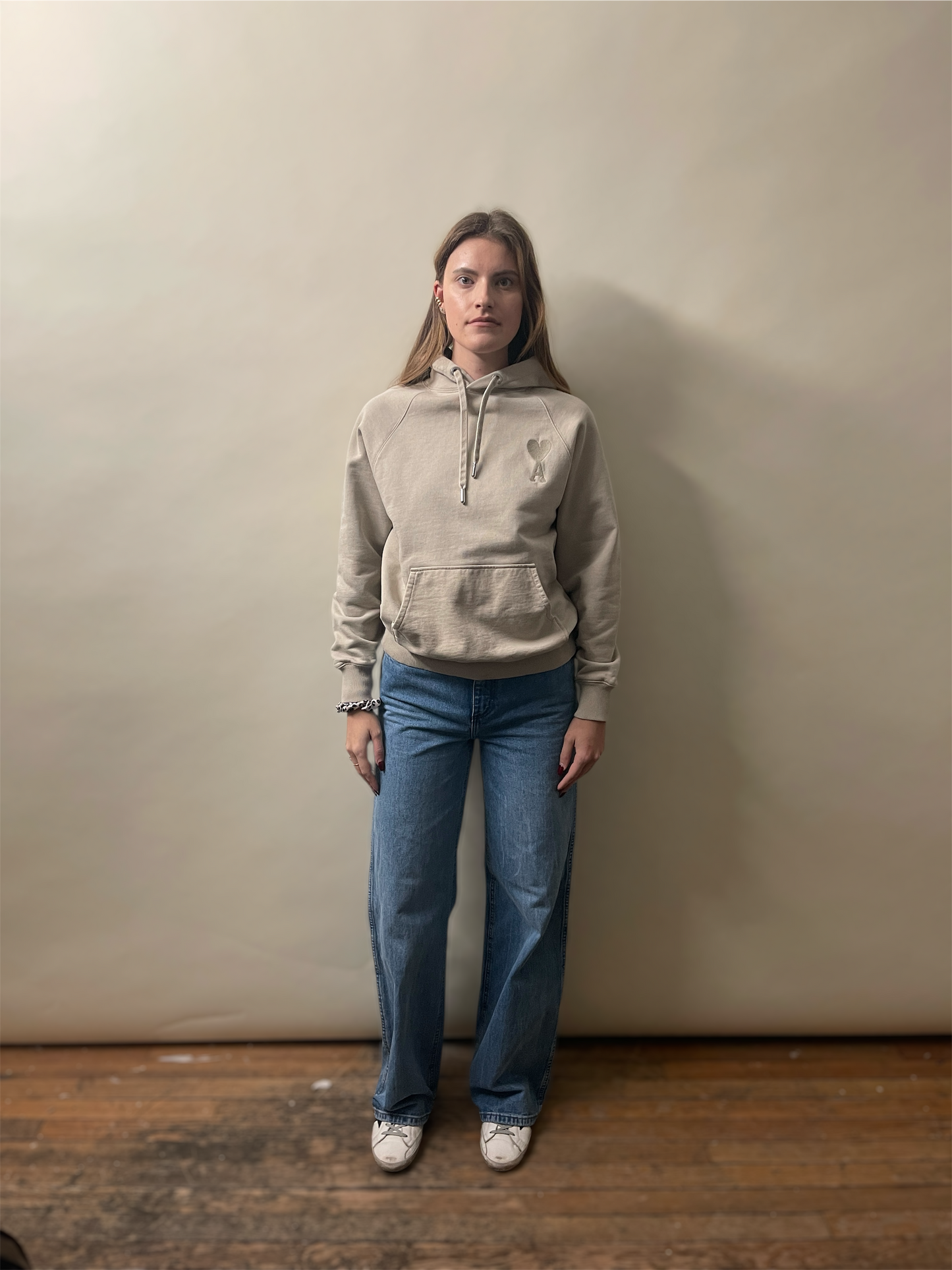 AMI Alexandre Matiussi Tan Heavy Cotton Embroidered Logo Hoodie Medium - M