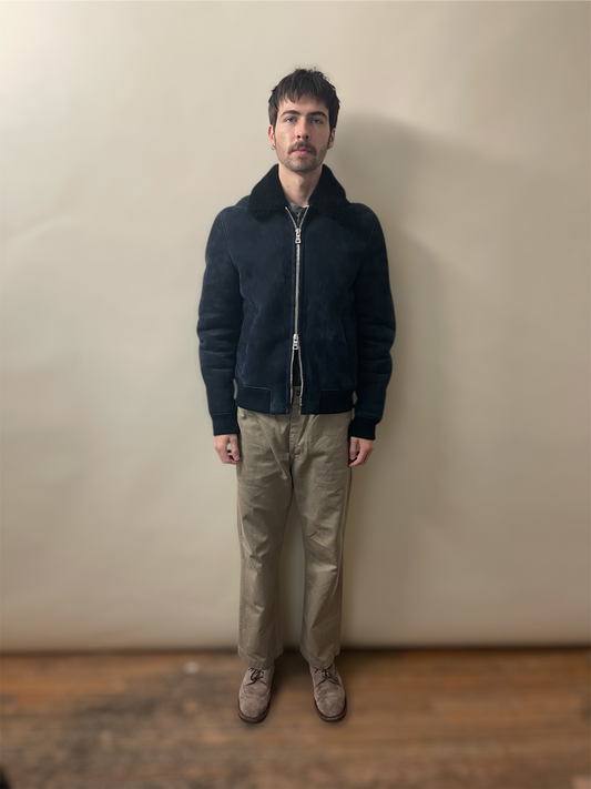 Mr P. Navy Blue Lamb Shearling Bomber Jacket Medium - M