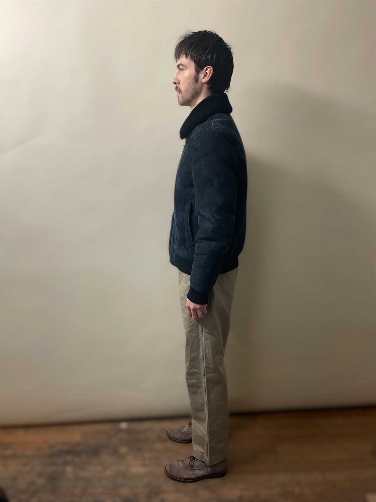 Mr P. Navy Blue Lamb Shearling Bomber Jacket Medium - M