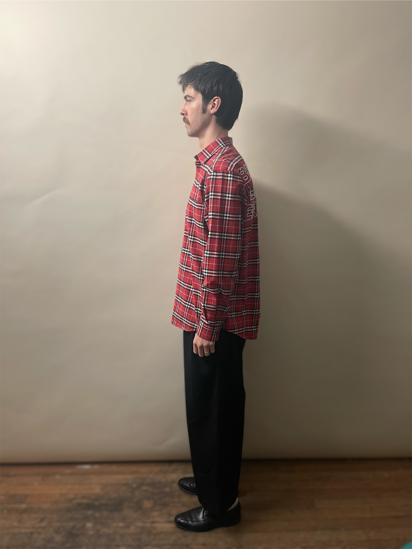 Burberry Red Plaid Embroidered Back Logo LS Button Up Shirt Medium - M