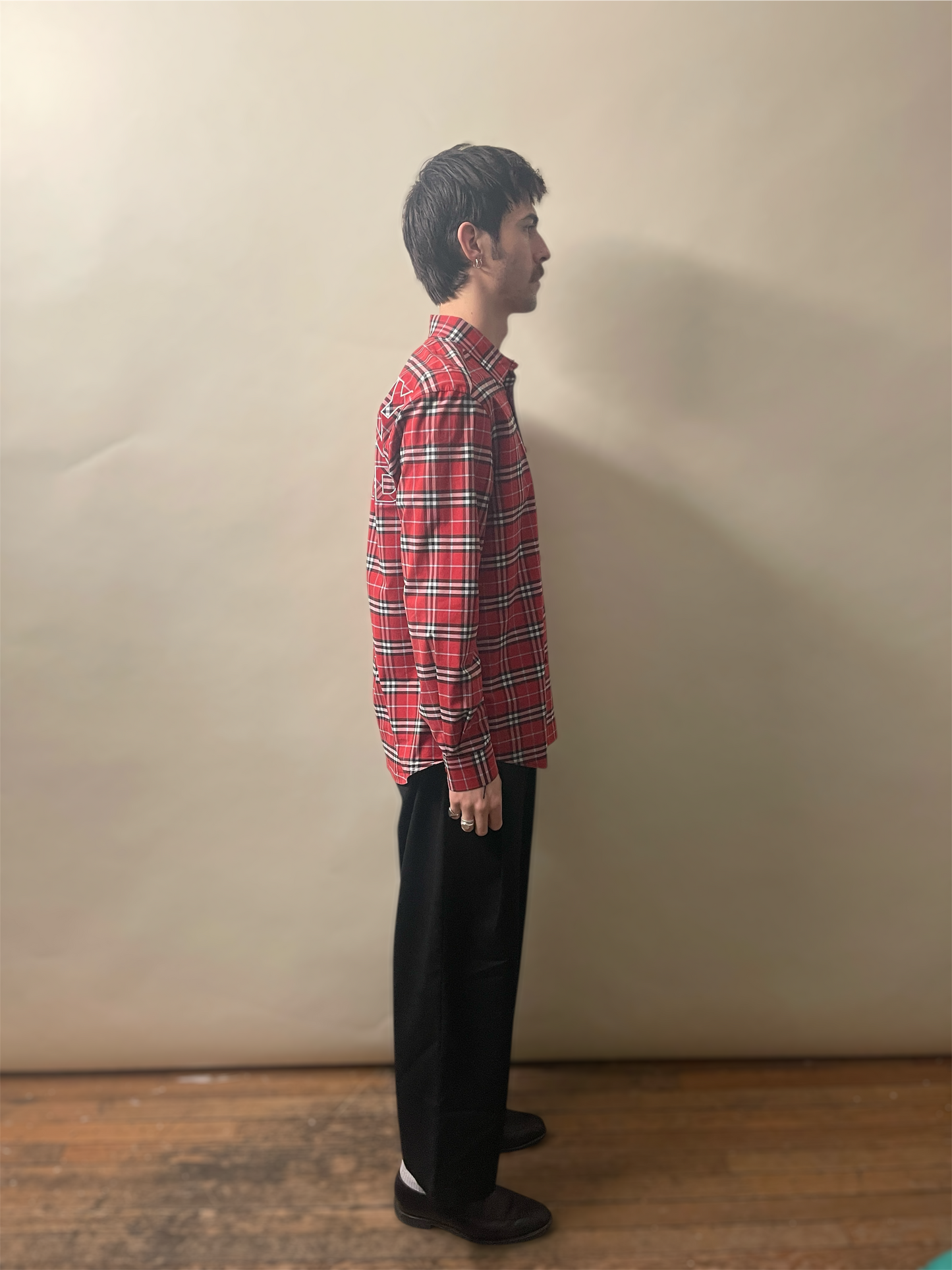 Burberry Red Plaid Embroidered Back Logo LS Button Up Shirt Medium - M