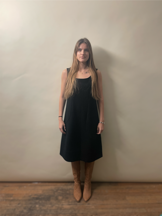 Comme Des Garcons Black Wool Darted Sleeveless Dress Small - S