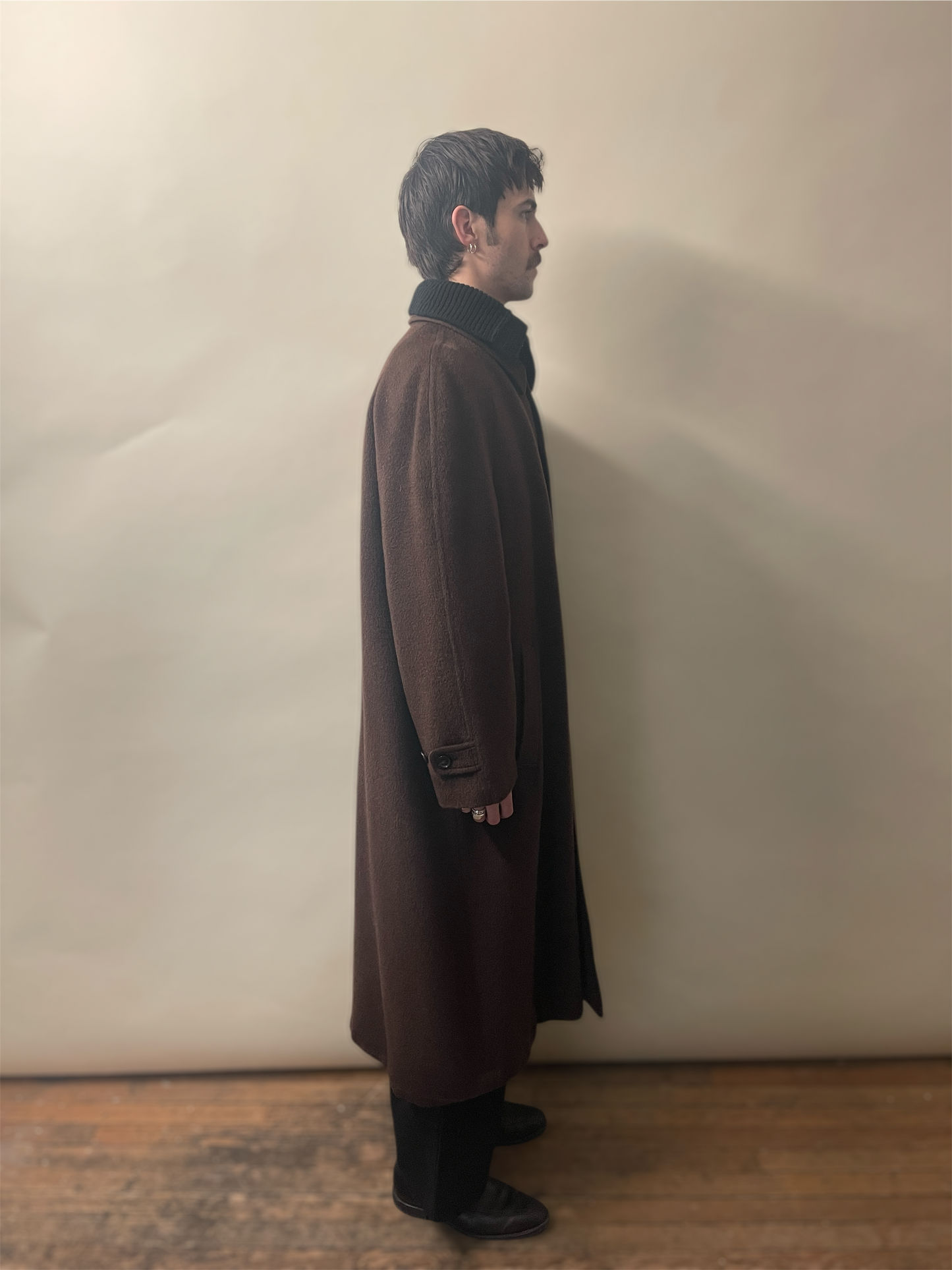 Giorgio Armani Brown Wool Mohair Raglan Sleeve Balmacaan Coat 40R