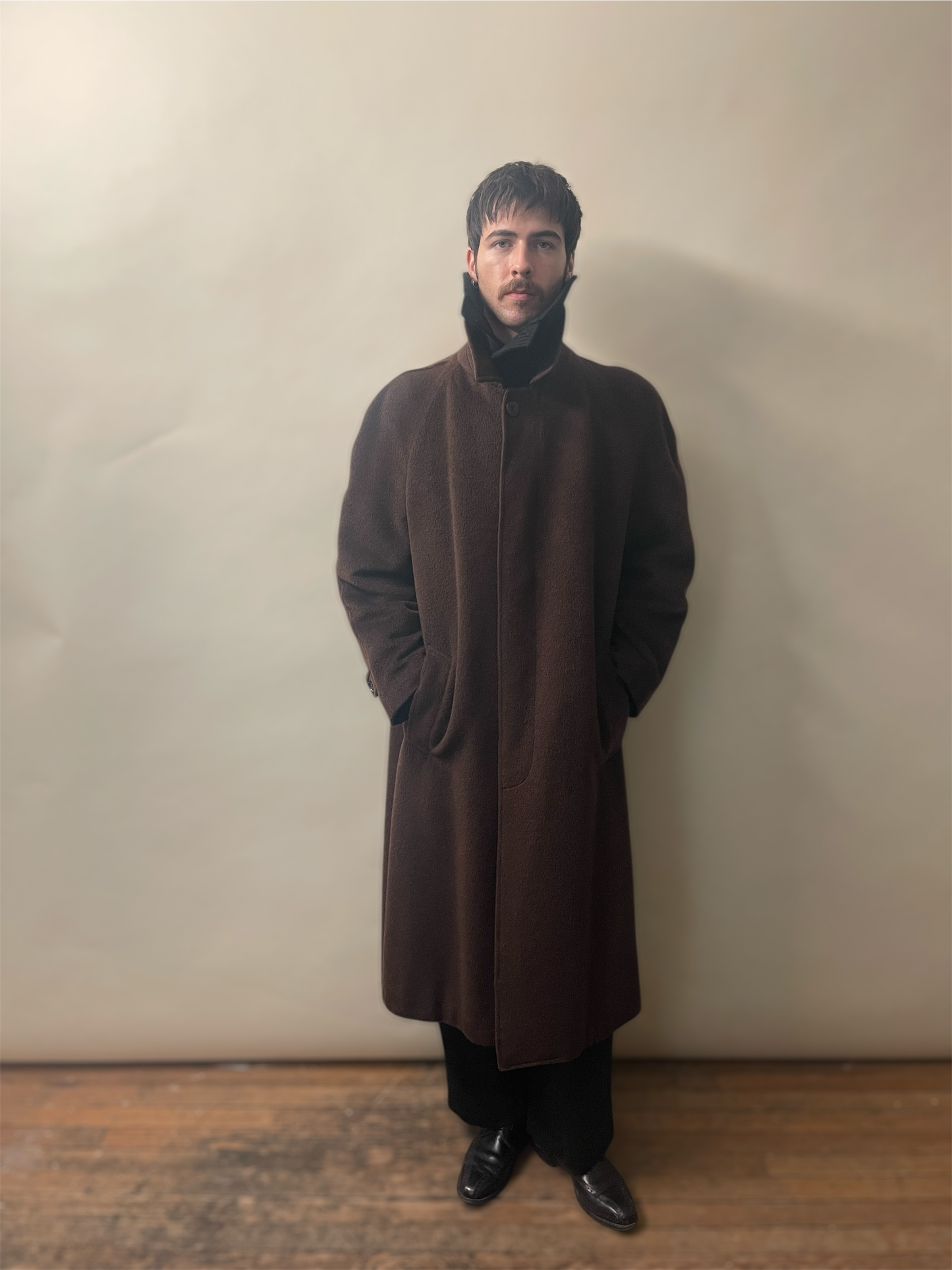 Giorgio Armani Brown Wool Mohair Raglan Sleeve Balmacaan Coat 40R