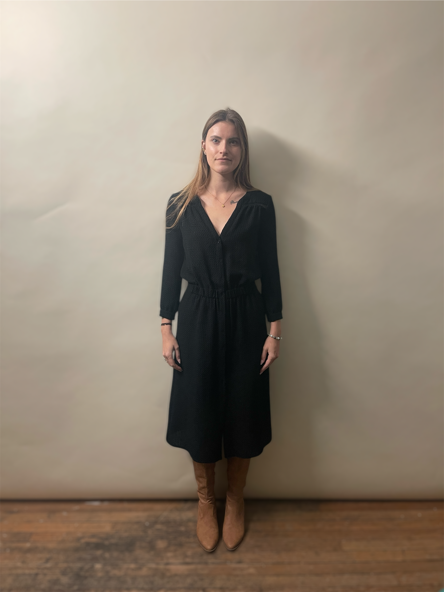 Ba&sh Black Textured Polyester LS Button Up Dress Small - S