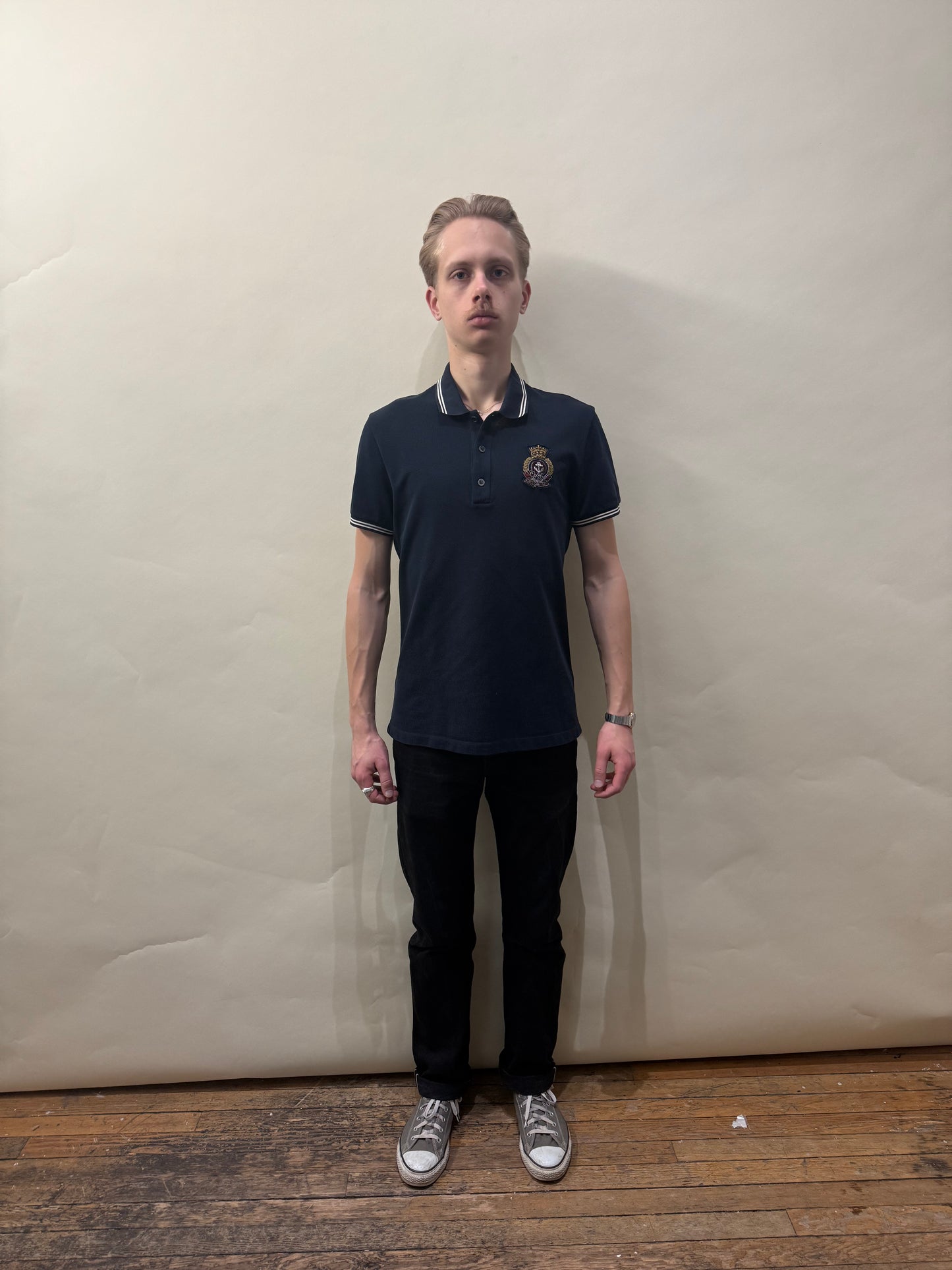 Gucci Navy Blue Crest Logo SS Polo Shirt Medium - M
